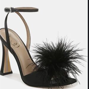 Sam Edelman Leon Sandals Black Feathered Women's Heels